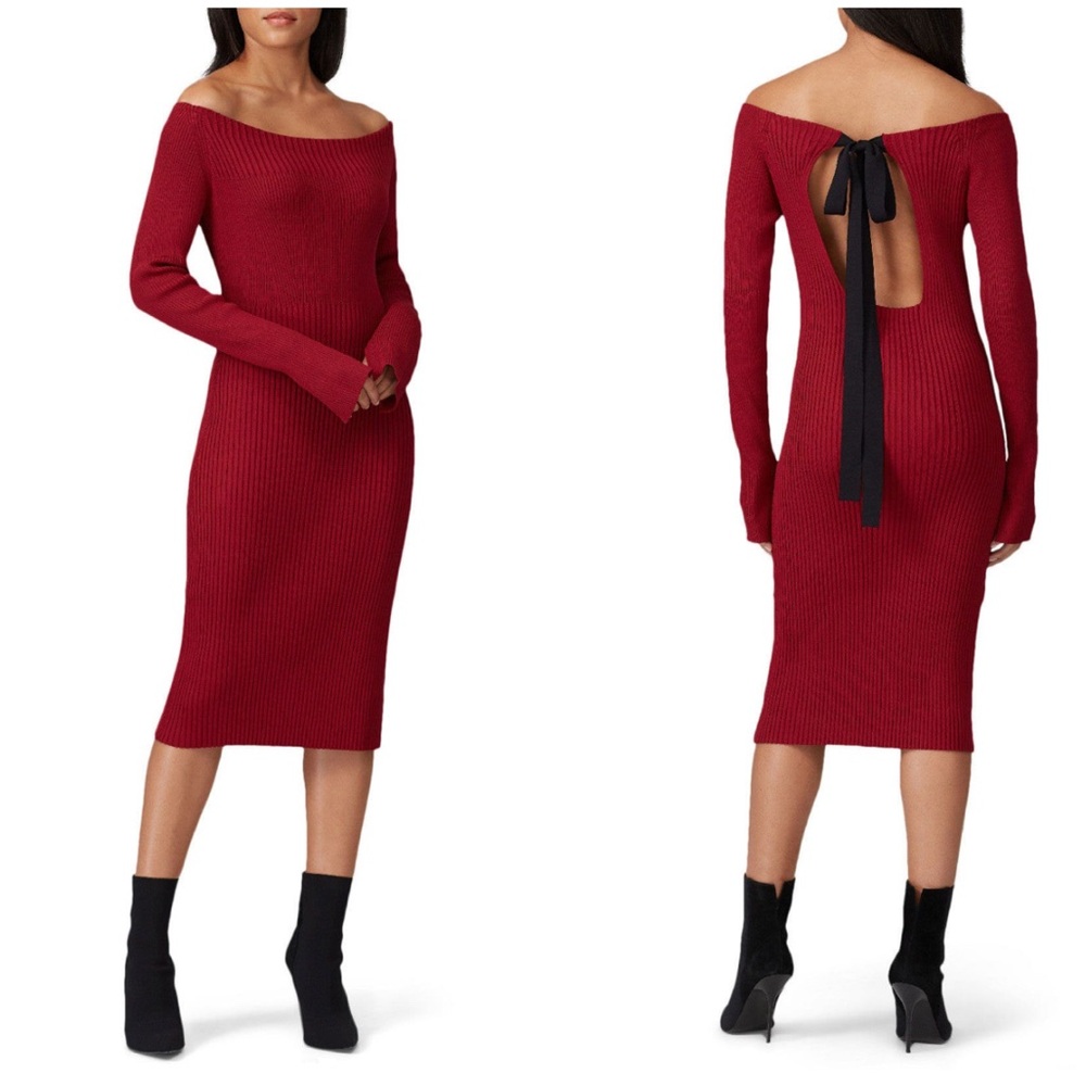 JASON WU $300 Collective Off The Shoulder Back Tie Sweater Dress Medium Maroon